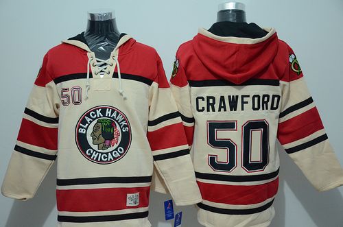 Blackhawks #50 Corey Crawford Gream Sawyer Hooded Sweatshirt Stitched NHL Jersey - Click Image to Close